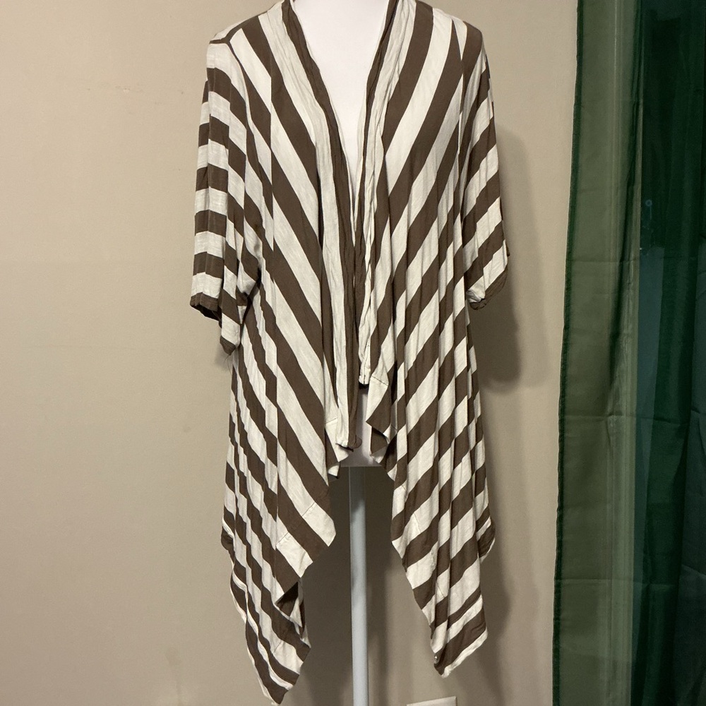 Chico's Brown and White Striped Cardigan